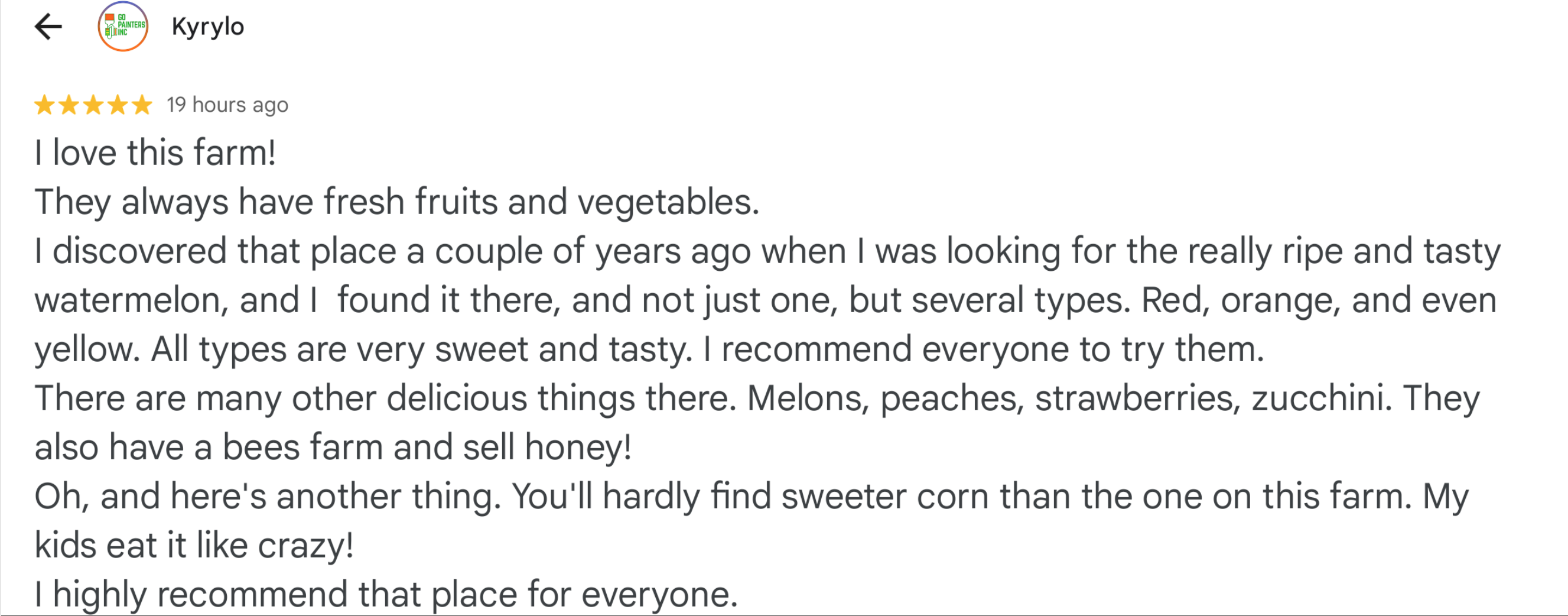 Google review screenshot 01 for Kelowna Fruit n Veggies