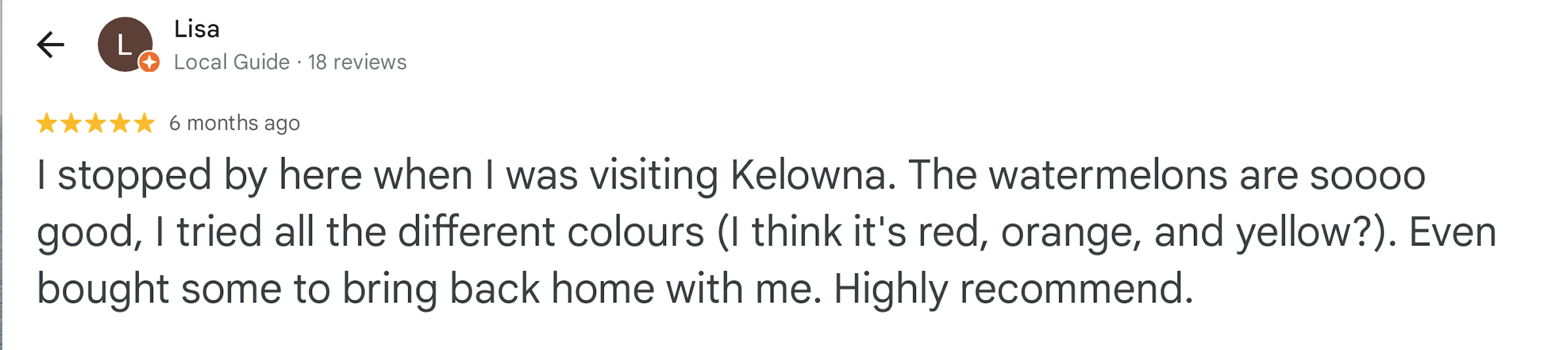 Google review screenshot 07 for Kelowna Fruit n Veggies