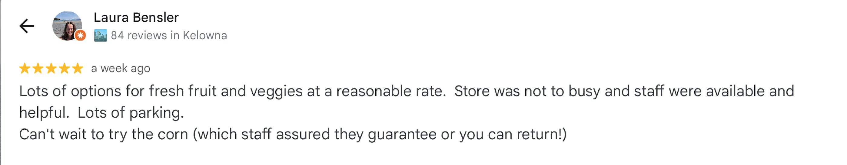 Google review screenshot 10 for Kelowna Fruit n Veggies